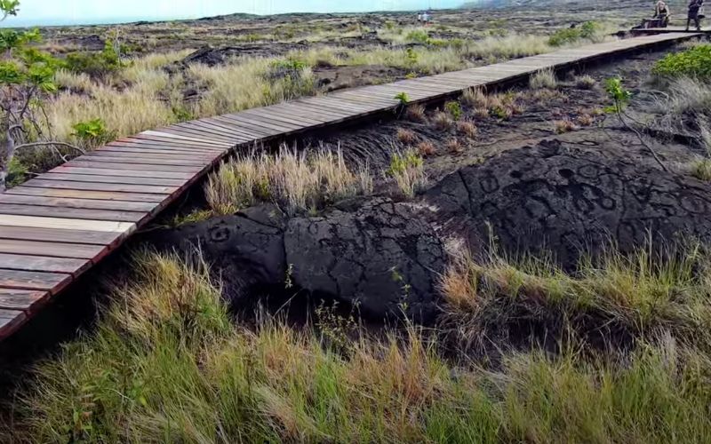 Wooden pathway on the lava field